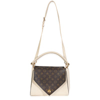 Cream Grained Calfskin Monogram Canvas Double V Tote