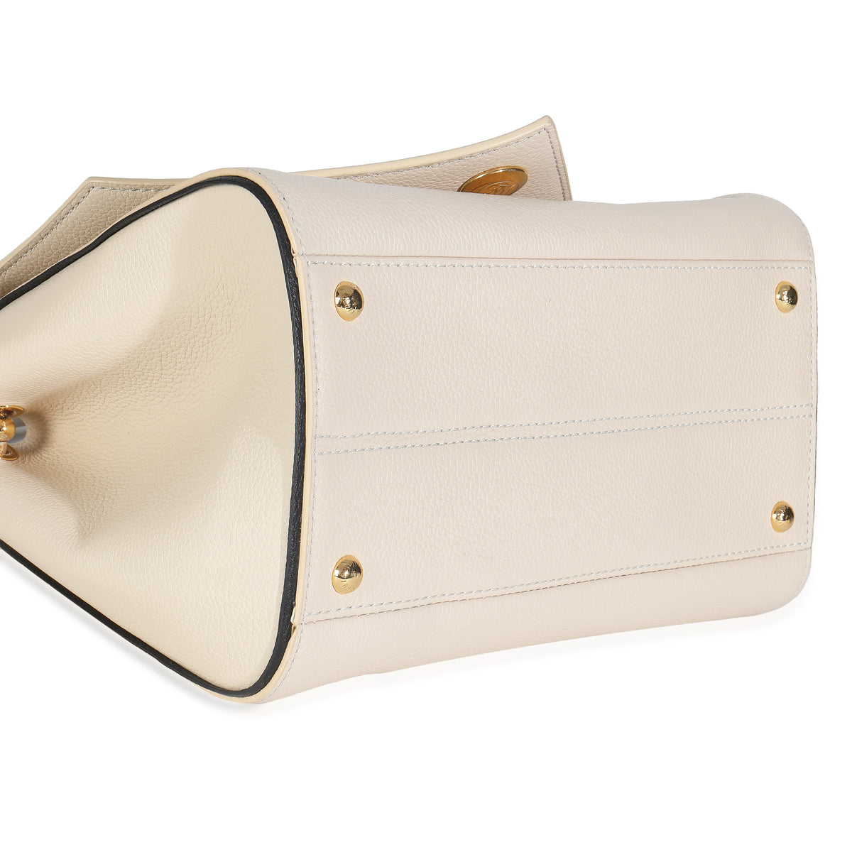 Cream Grained Calfskin Monogram Canvas Double V Tote