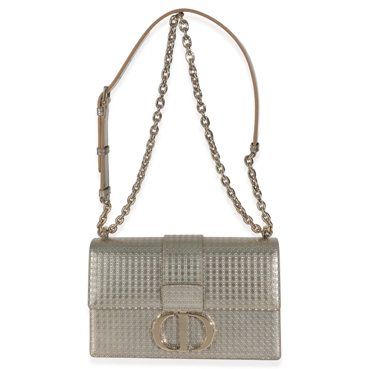 Silver Micro Cannage Metallic Patent 30 Montaigne Flap Bag