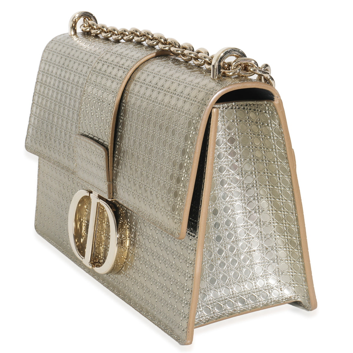 Silver Micro Cannage Metallic Patent 30 Montaigne Flap Bag