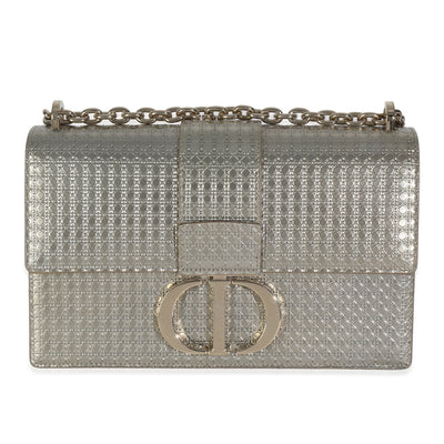 Silver Micro Cannage Metallic Patent 30 Montaigne Flap Bag