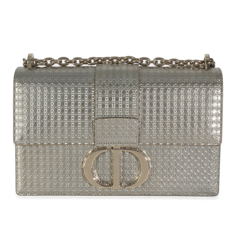 Silver Micro Cannage Metallic Patent 30 Montaigne Flap Bag