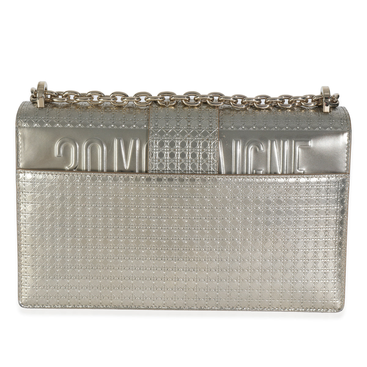 Silver Micro Cannage Metallic Patent 30 Montaigne Flap Bag