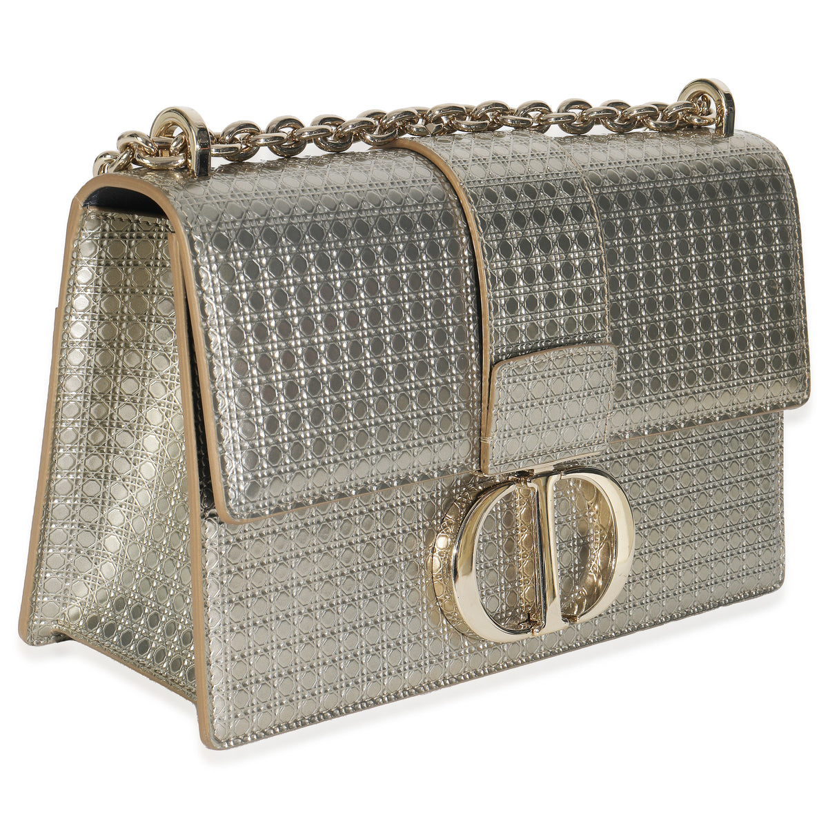 Silver Micro Cannage Metallic Patent 30 Montaigne Flap Bag