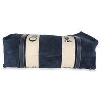 Chloé Navy Suede Calfskin Medium Woody Ribbon Tote Handbag stamp