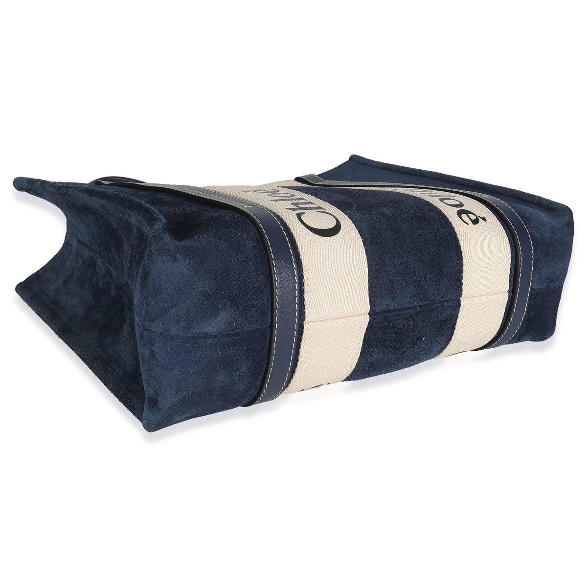 Navy Suede Calfskin Medium Woody Ribbon Tote