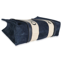 Navy Suede Calfskin Medium Woody Ribbon Tote