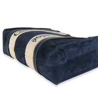 Navy Suede Calfskin Medium Woody Ribbon Tote
