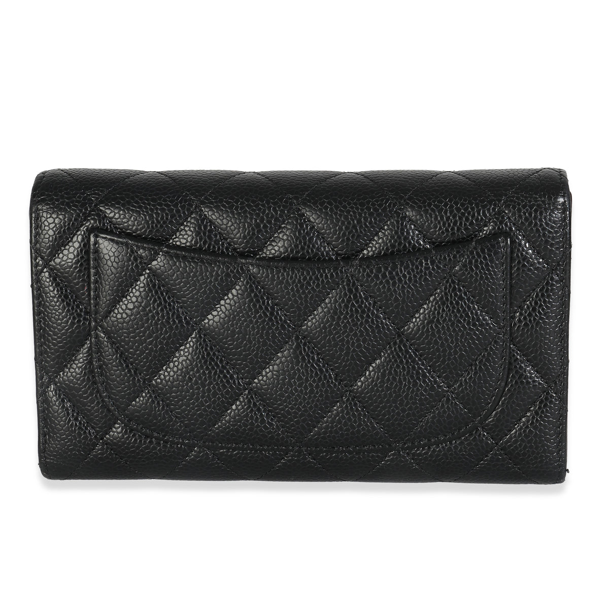 Black Quilted Caviar Long Classic Flap Wallet