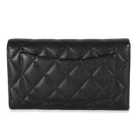 Black Quilted Caviar Long Classic Flap Wallet