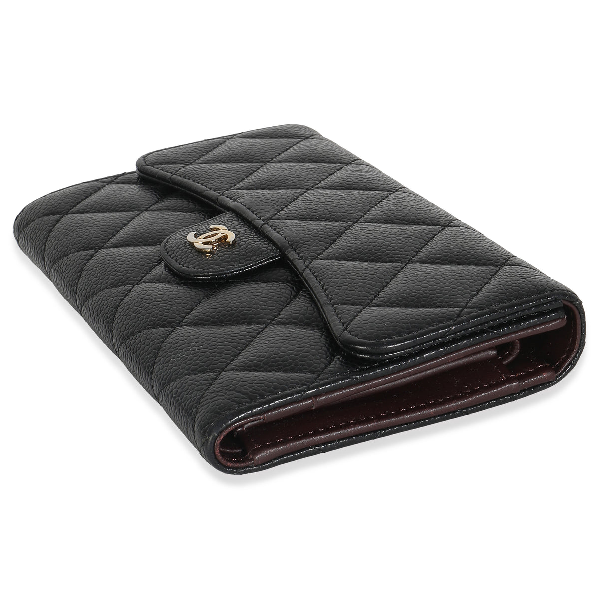 Black Quilted Caviar Long Classic Flap Wallet