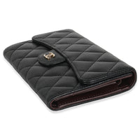 Black Quilted Caviar Long Classic Flap Wallet