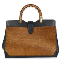 Dark Natural Blue Straw Lux New Sakai Calfskin Lux Medium Dahlia Bamboo Ba