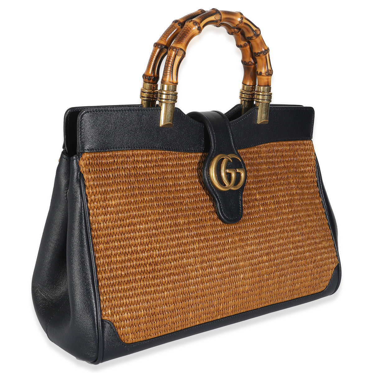 Dark Natural Blue Straw Lux New Sakai Calfskin Lux Medium Dahlia Bamboo Ba