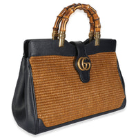 Dark Natural Blue Straw Lux New Sakai Calfskin Lux Medium Dahlia Bamboo Ba