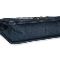 Chanel Blue Multicolor Denim Quilted Tweed Old Medium Boy Bag Handbag box