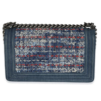 Chanel Blue Multicolor Denim Quilted Tweed Old Medium Boy Bag Handbag bv