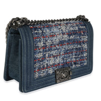 Chanel Blue Multicolor Denim Quilted Tweed Old Medium Boy Bag Handbag pv