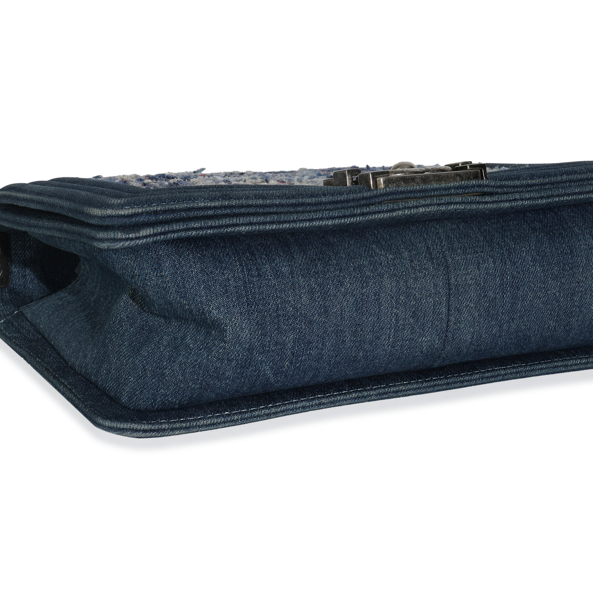 Blue Multicolor Denim Quilted Tweed Old Medium Boy Bag