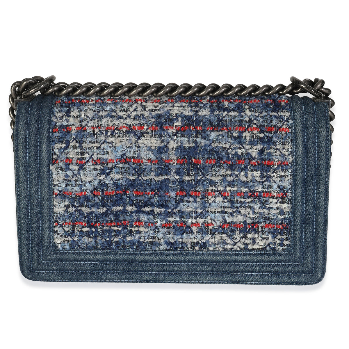 Blue Multicolor Denim Quilted Tweed Old Medium Boy Bag