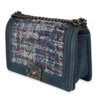 Blue Multicolor Denim Quilted Tweed Old Medium Boy Bag