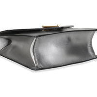 Silver Saffiano Soft Calfskin Metal Triangle Logo Envelope Chain Bag