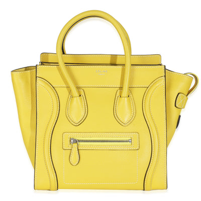 Citron Drummed Calfskin Micro Luggage Tote