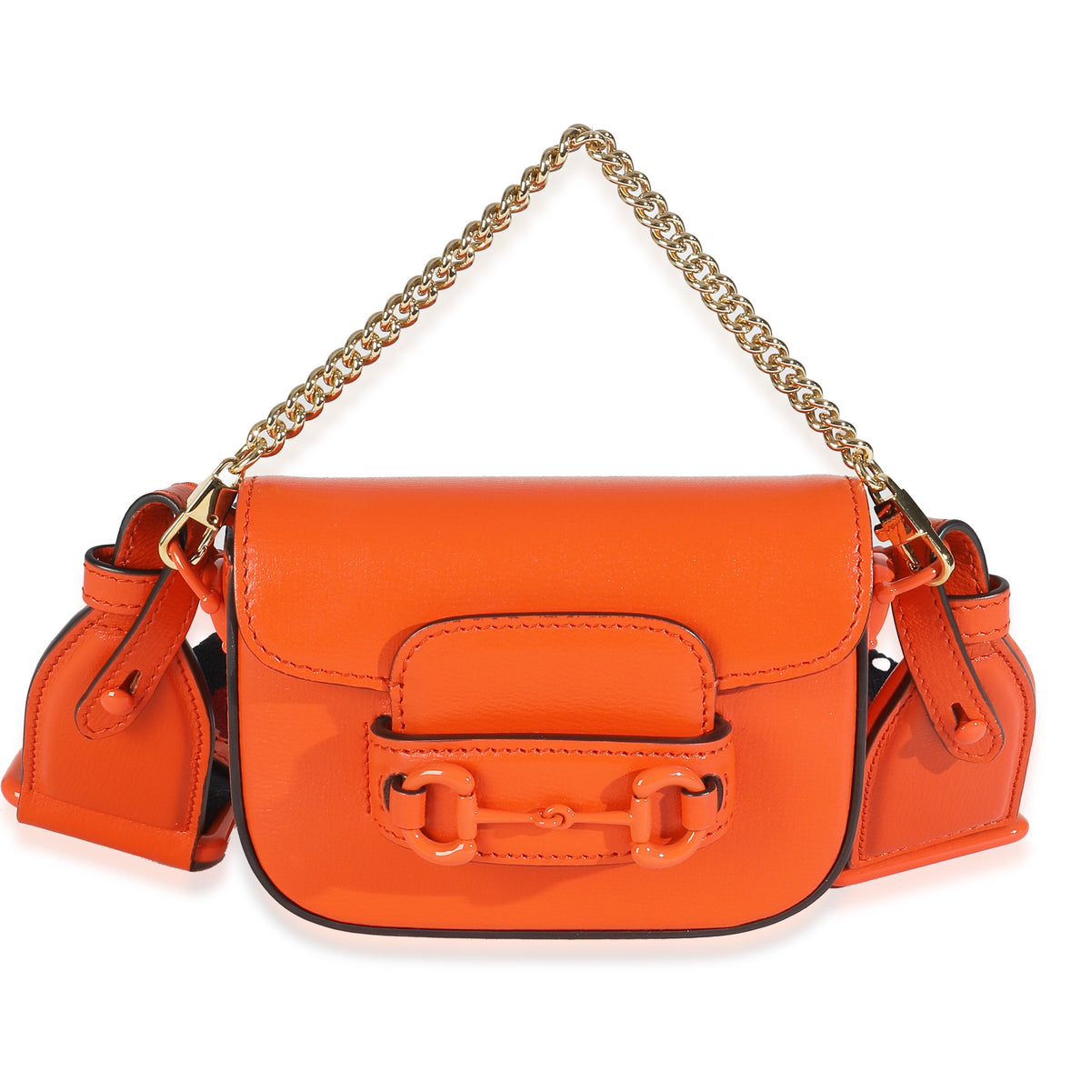 Orange Azalea Calfskin Web Monochrome Horsebit 1955 Wallet On Strap