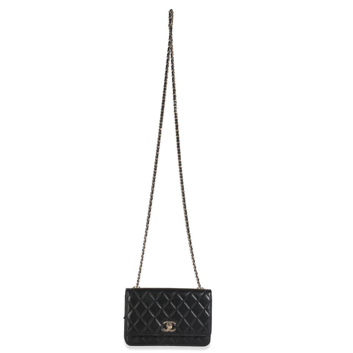 Black Quilted Lambskin Trendy Wallet On Chain
