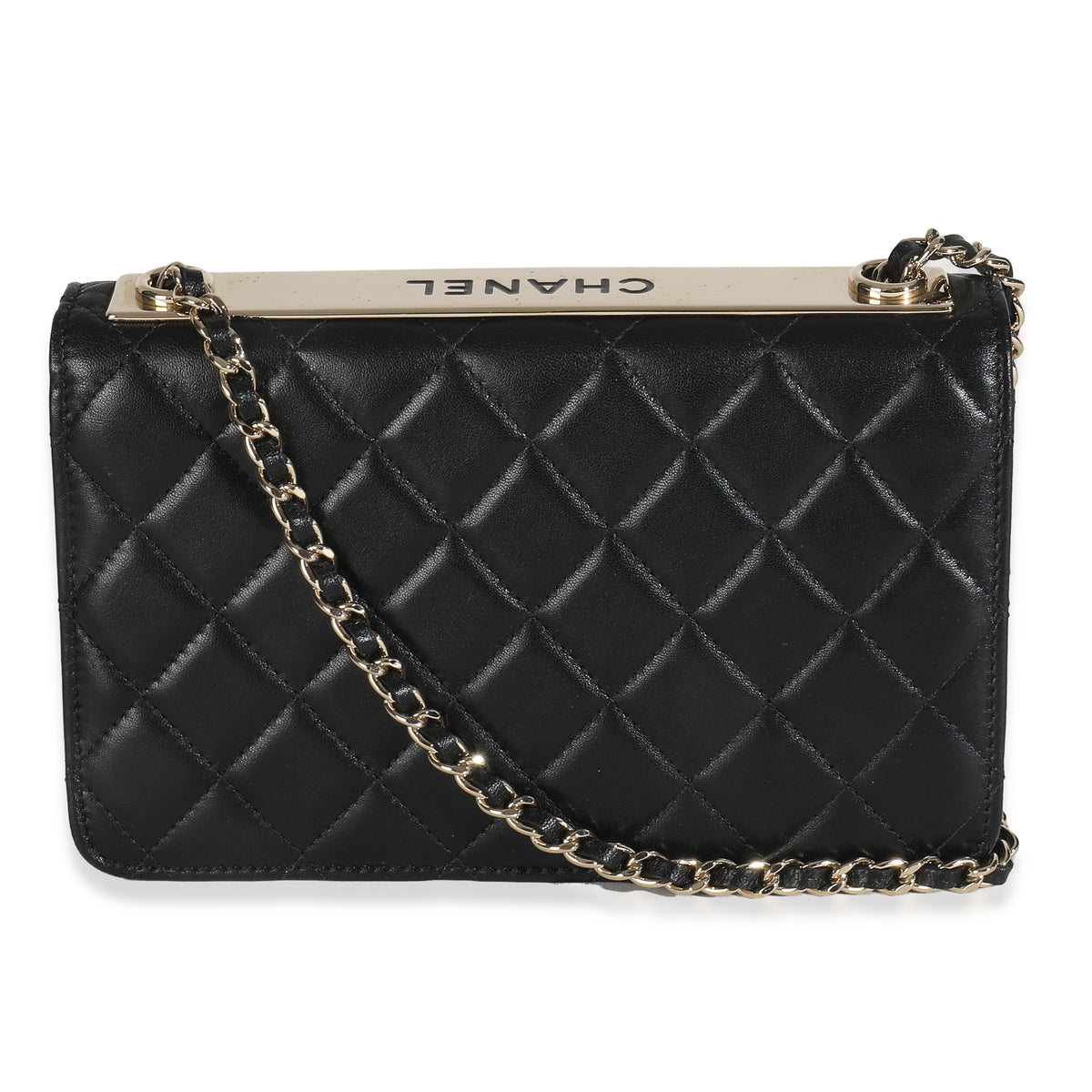 Black Quilted Lambskin Trendy Wallet On Chain