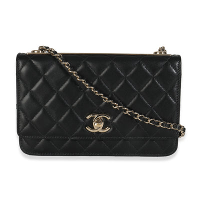 Black Quilted Lambskin Trendy Wallet On Chain