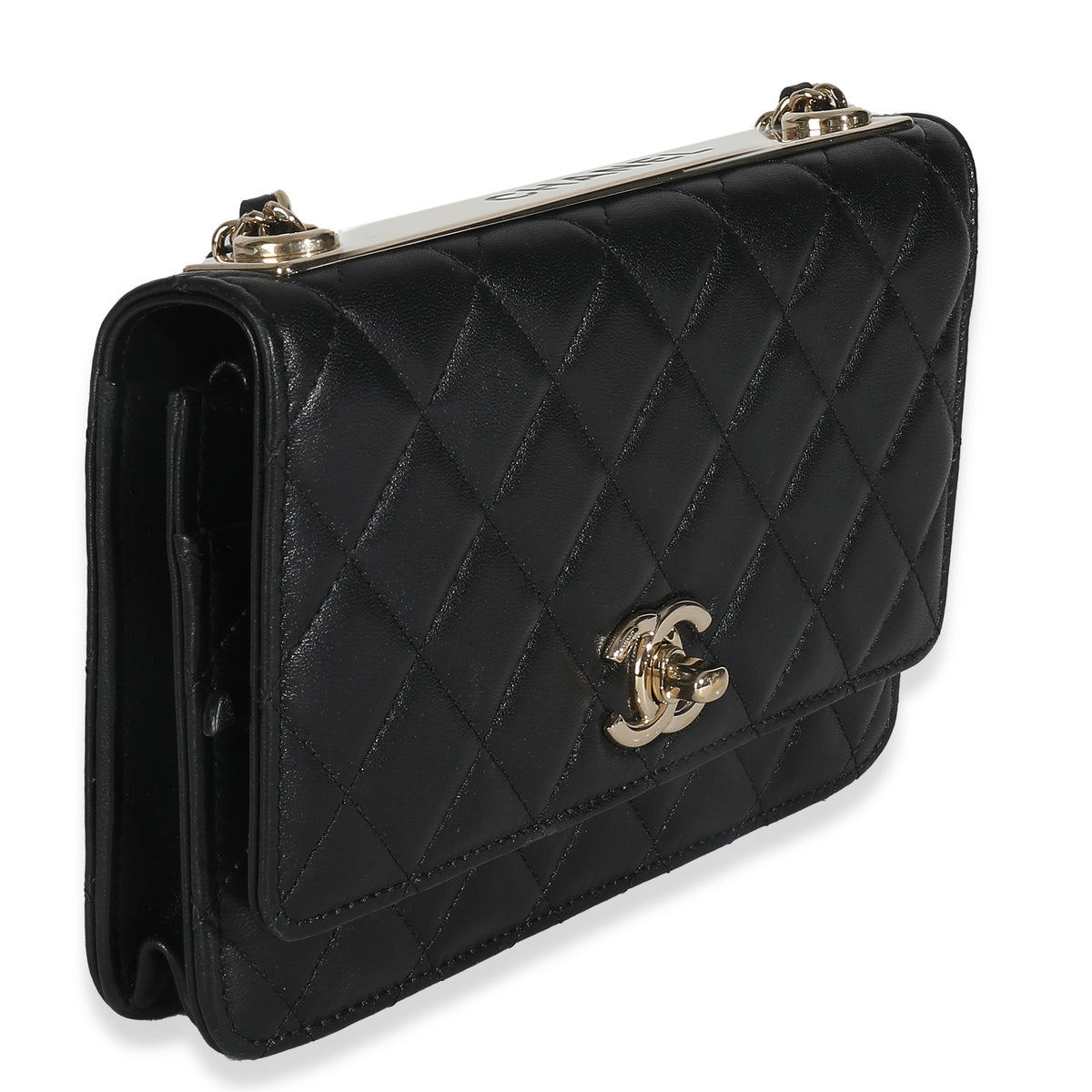 Black Quilted Lambskin Trendy Wallet On Chain