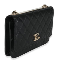 Black Quilted Lambskin Trendy Wallet On Chain