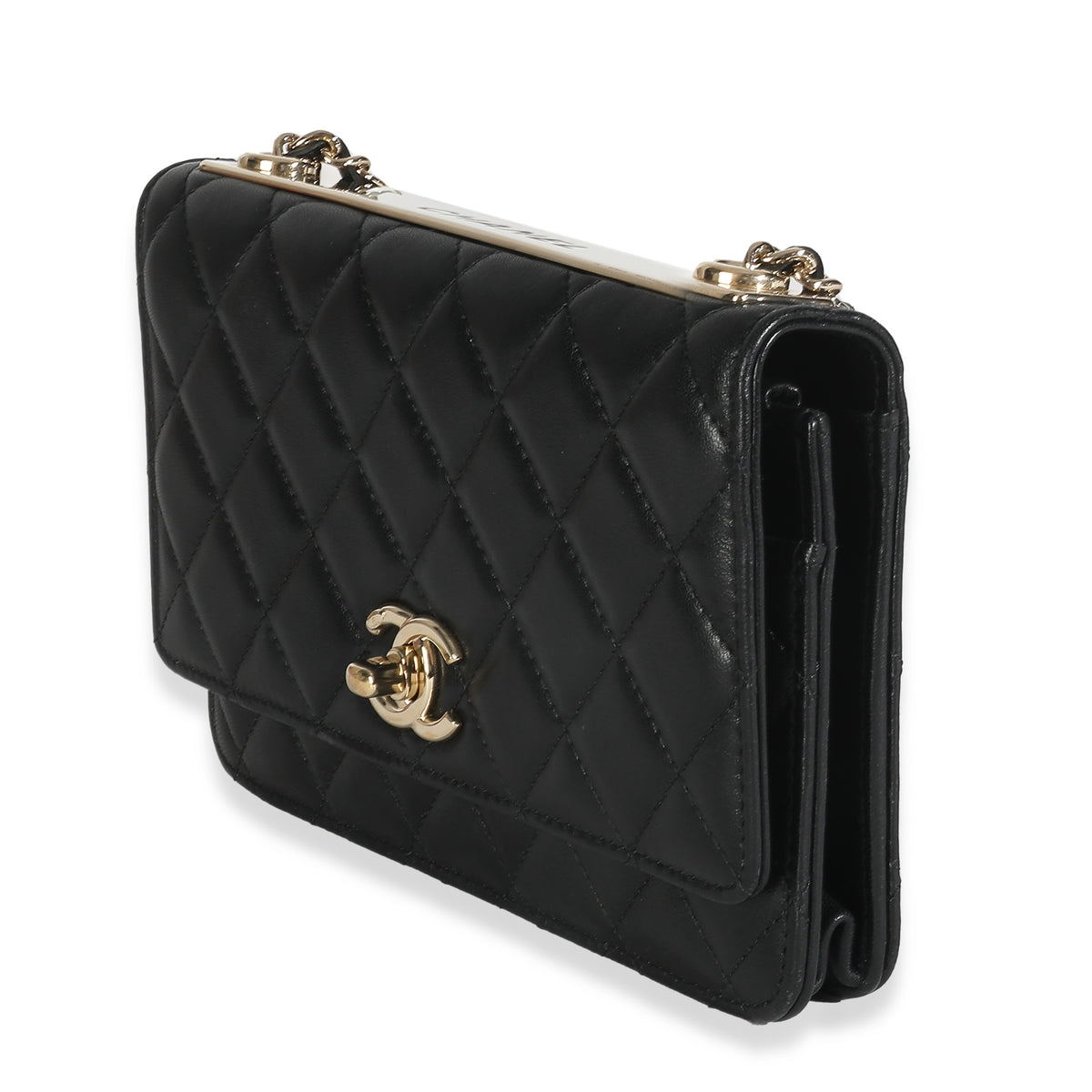 Black Quilted Lambskin Trendy Wallet On Chain