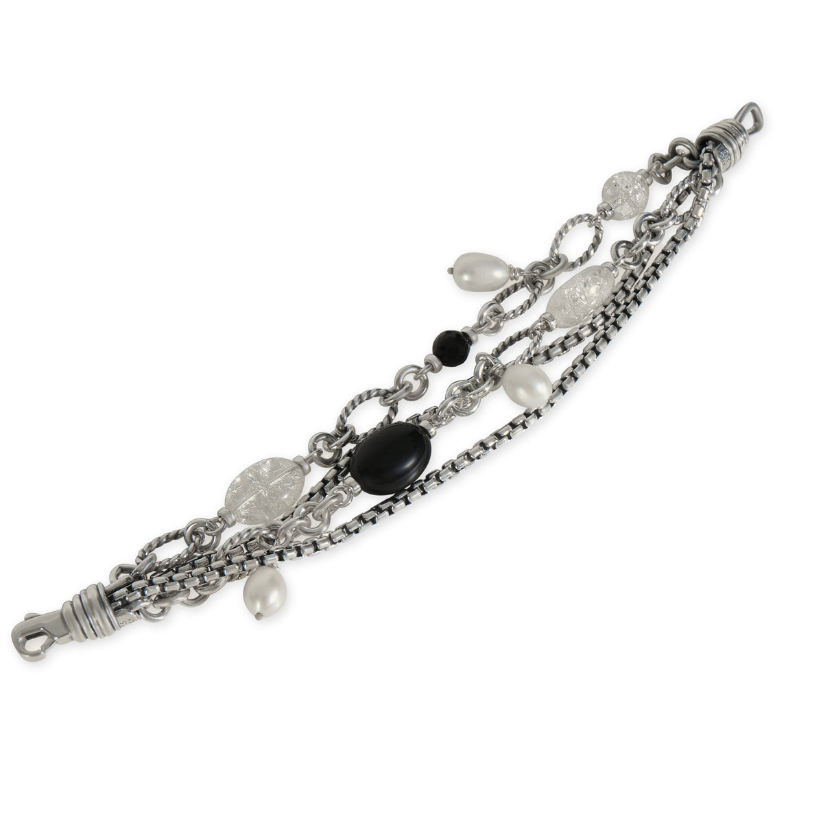 Sterling Silver Pearl and Onyx Multistrand Bracelet