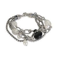 Sterling Silver Pearl and Onyx Multistrand Bracelet