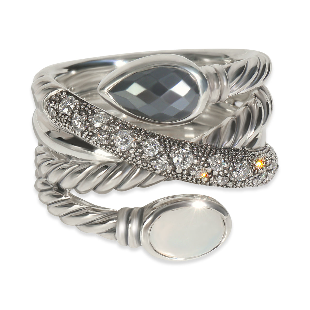 Sterling Silver Hematite and Diamond Grisaille Crossover Ring