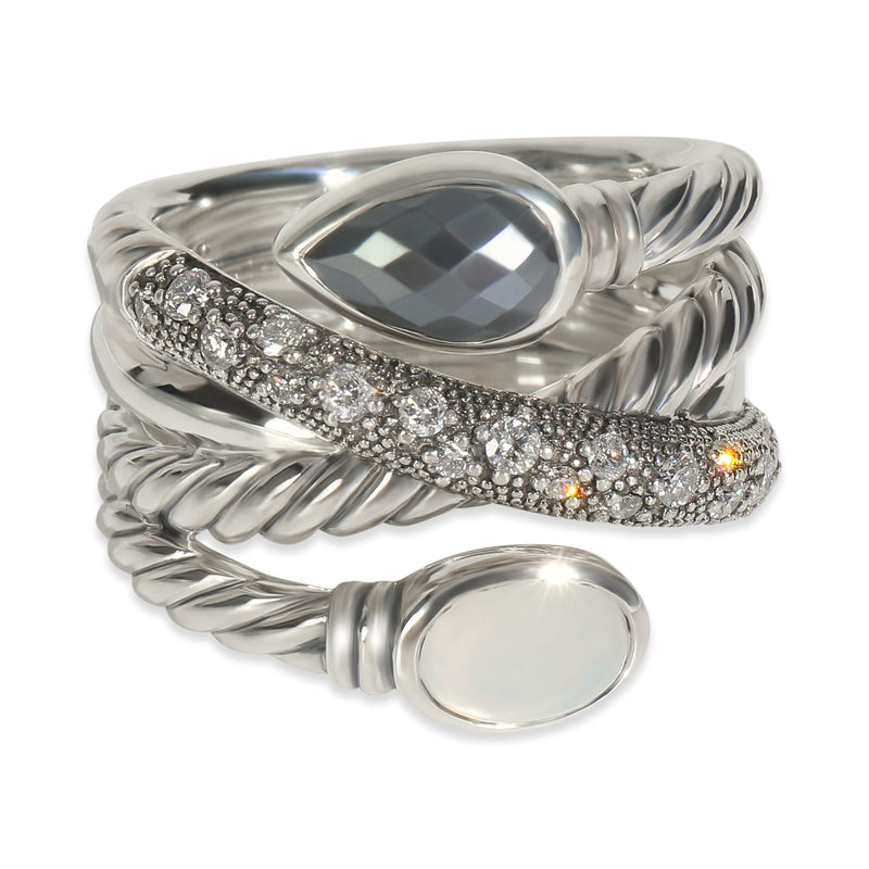 Sterling Silver Hematite and Diamond Grisaille Crossover Ring