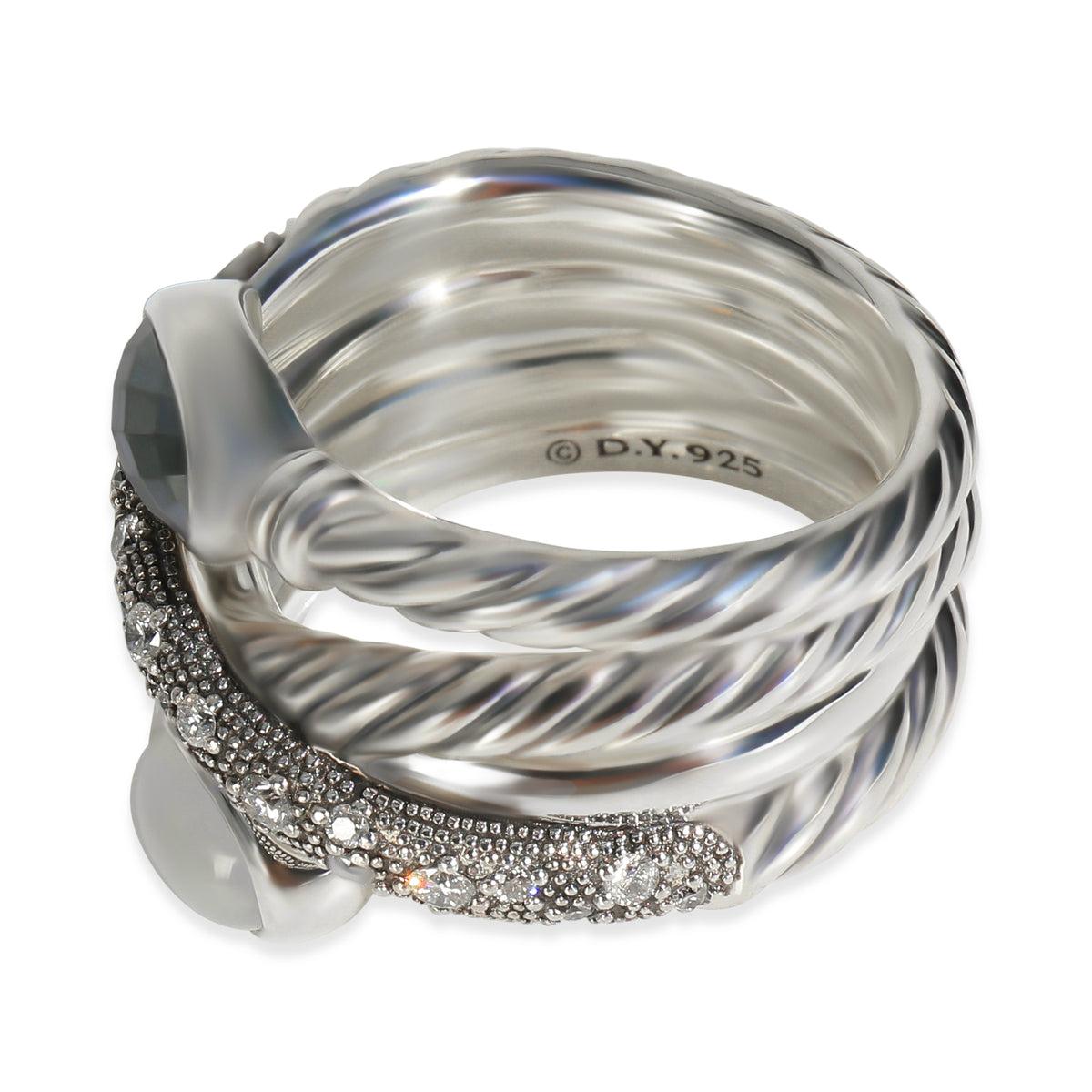 Sterling Silver Hematite and Diamond Grisaille Crossover Ring