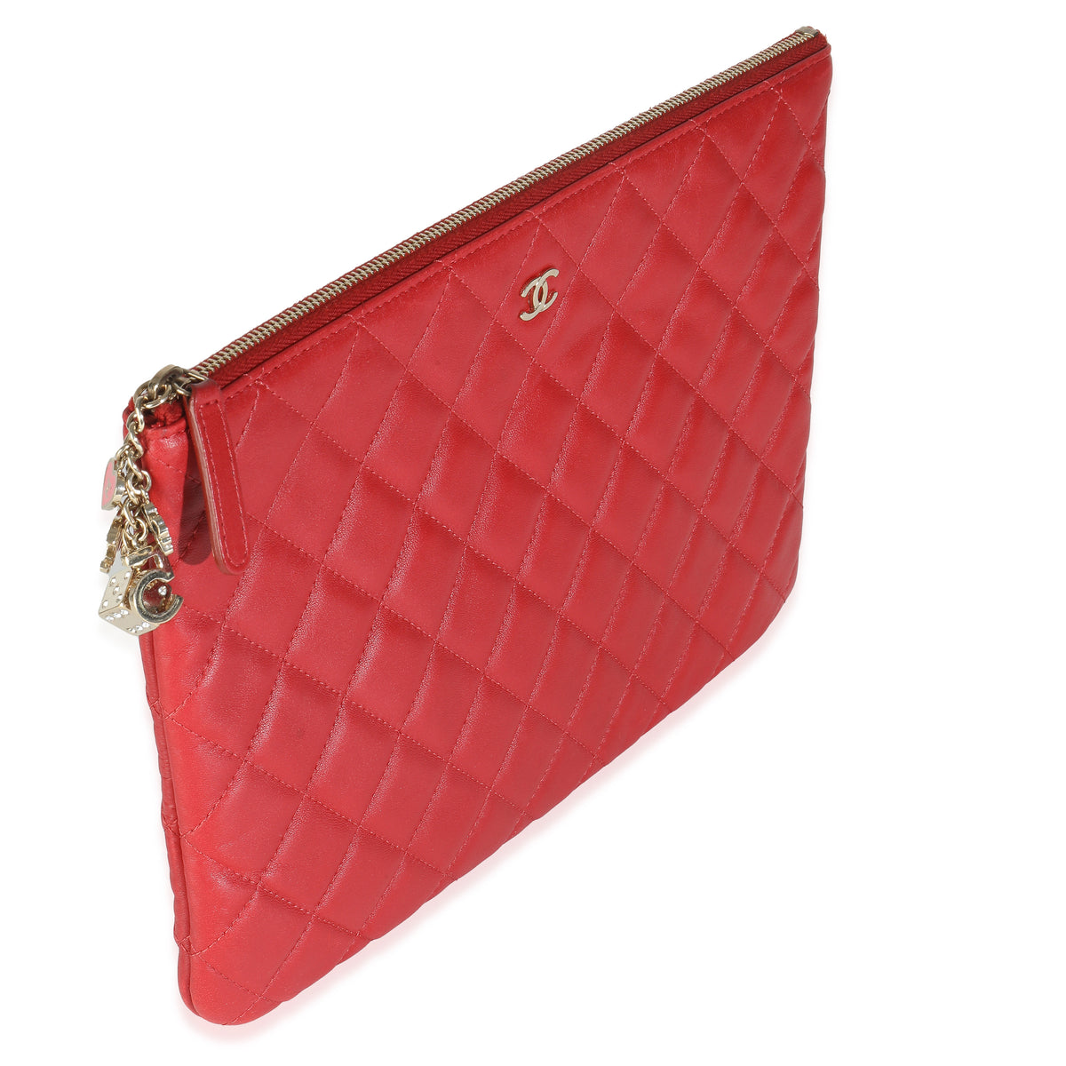 Red Quilted Lambskin Medium Casino Beauty CC Cosmetic Case