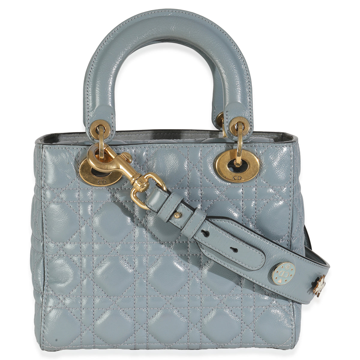 Christian Dior Blue Crinkled Patent Cannage Small My ABCDior Lady Dior Handbag bv