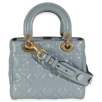 Christian Dior Blue Crinkled Patent Cannage Small My ABCDior Lady Dior Handbag bv