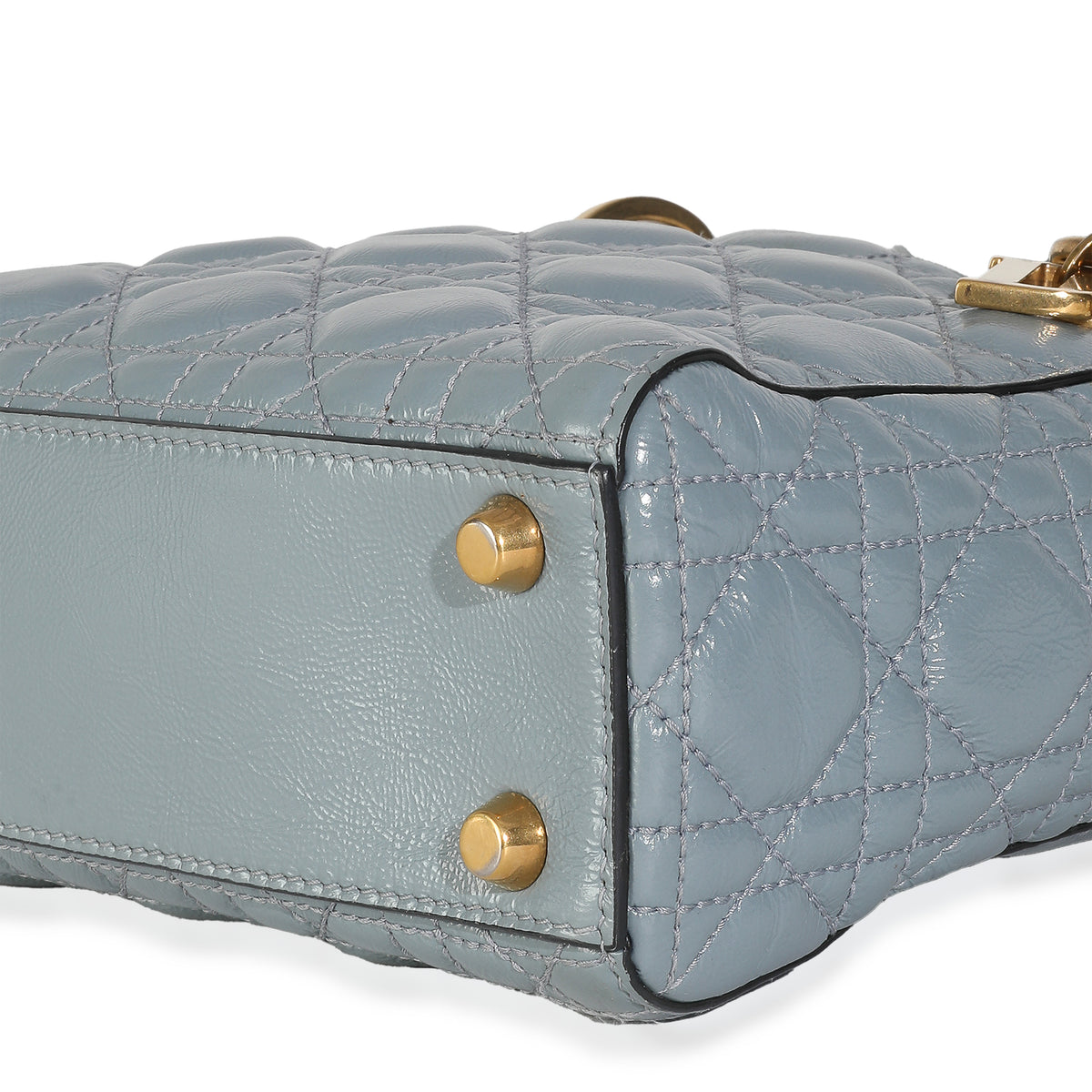 Christian Dior Blue Crinkled Patent Cannage Small My ABCDior Lady Dior Handbag clasp