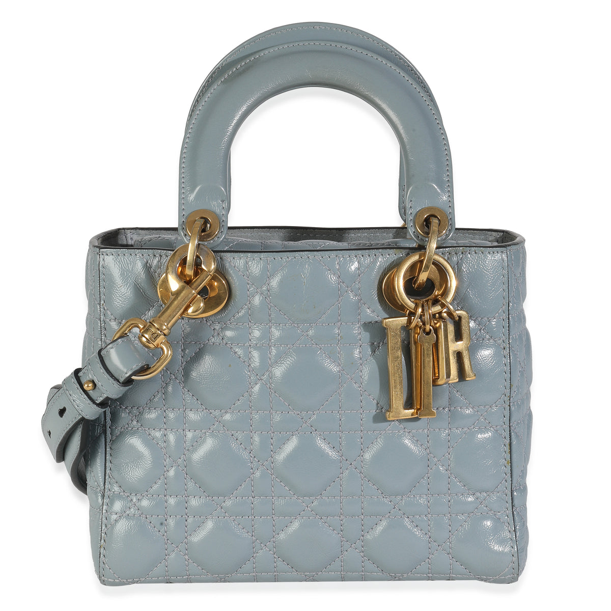 Christian Dior Blue Crinkled Patent Cannage Small My ABCDior Lady Dior Handbag fv