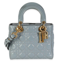 Christian Dior Blue Crinkled Patent Cannage Small My ABCDior Lady Dior Handbag fv