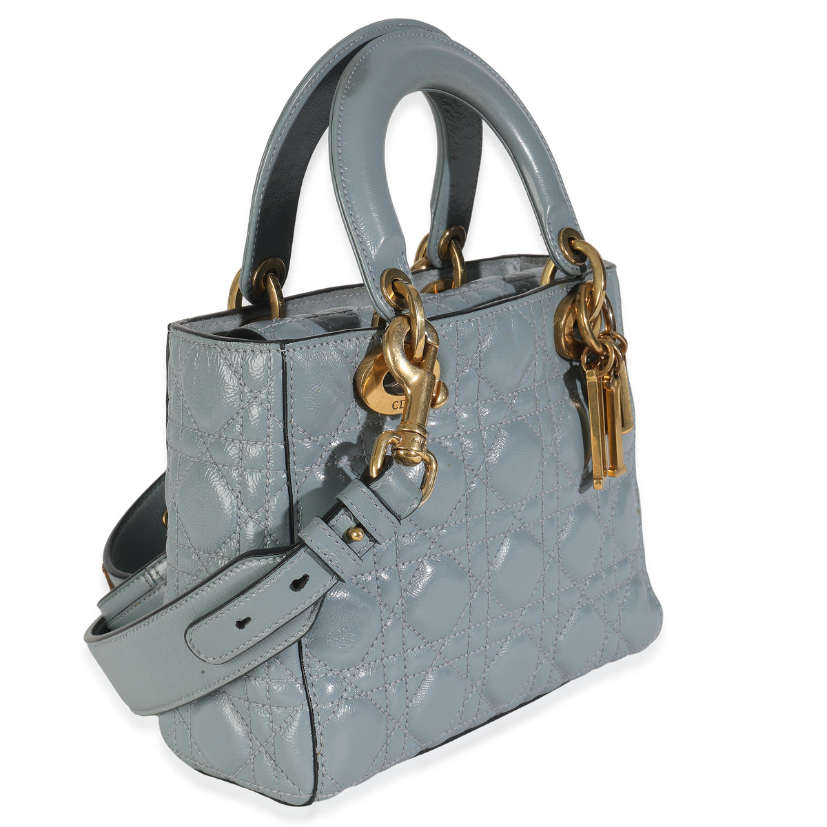 Christian Dior Blue Crinkled Patent Cannage Small My ABCDior Lady Dior Handbag pv