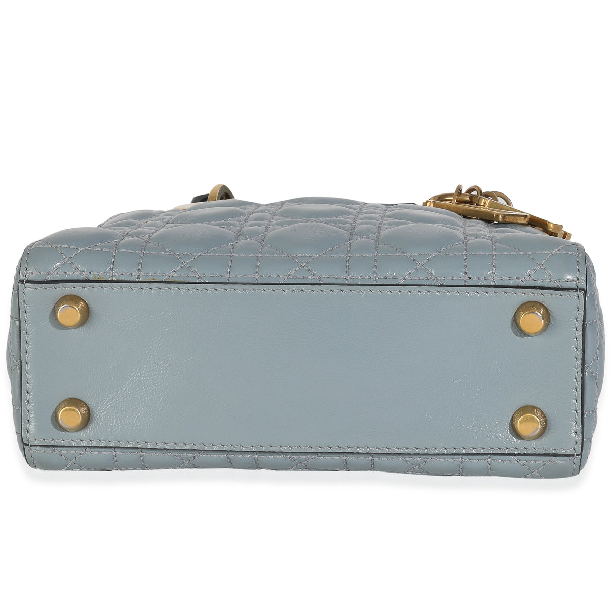 Christian Dior Blue Crinkled Patent Cannage Small My ABCDior Lady Dior Handbag stamp