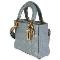 Christian Dior Blue Crinkled Patent Cannage Small My ABCDior Lady Dior Handbag sv