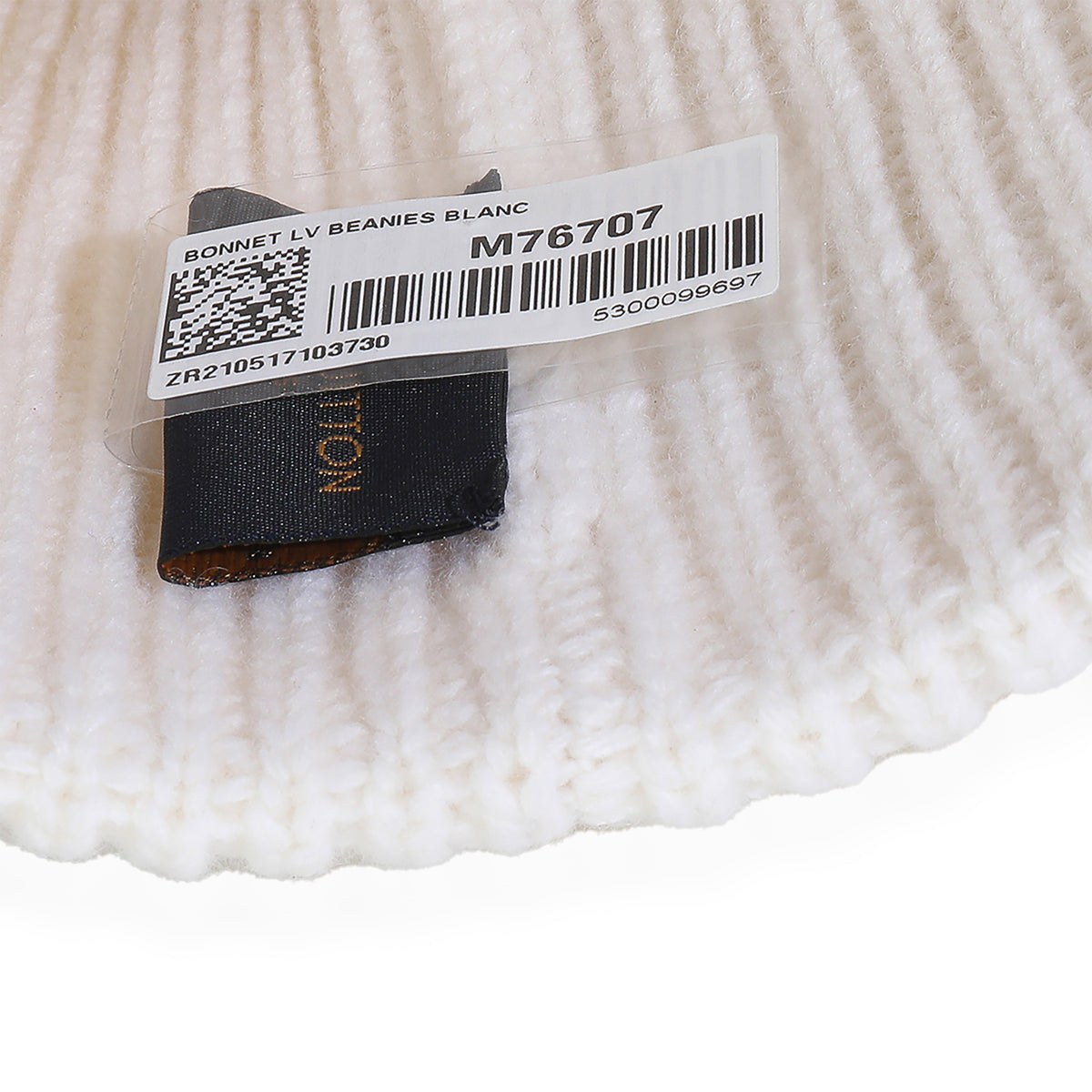 Ivory Wool LV Initials Monogram Beanie Hat