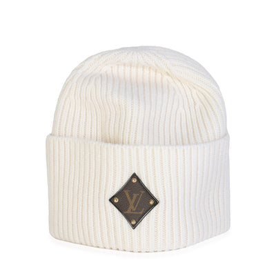 Ivory Wool LV Initials Monogram Beanie Hat